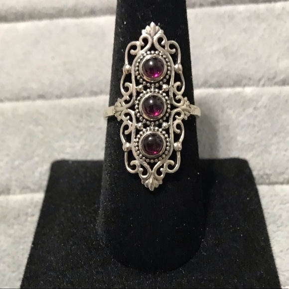 New Sterling Silver Pink Ruby Trio Triple Ring Size 8-8.25 w/Filigree Setting - Picture 6 of 16